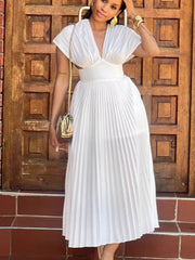 Pleated Cap Sleeve Midi Dress