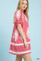 Umgee Two Tone Border Print Mini Dress