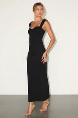 Samai Black Cap Sleeve Bodycon Midi Dress