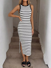 Sleeveless Striped Bodycon Midi Dress