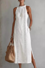 Sleeveless Side Slit Dress with Pockets