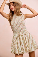 BiBi Floral Bow Tie Attachable Puff Sleeves Dress