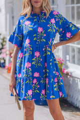 V Neck Short Sleeve Loose Flower Dress