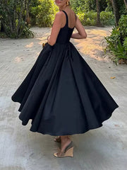 Square Neck A-Line Midi Dress