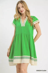 Umgee Linen Color Block Flutter Sleeve Dress