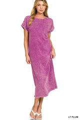 Zenana Washed Exposed Seam Short Sleeve T-Shirt Dress