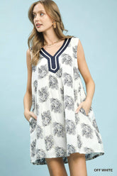 Umgee Floral Sleeveless Contrast V-Neck Mini Dress