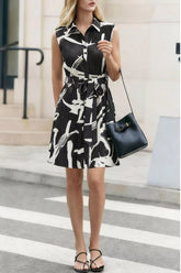 Abstract Print Sleeveless Shirt Dress