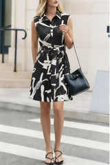 Abstract Print Sleeveless Shirt Dress