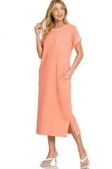 Zenana Washed Exposed Seam Short Sleeve T-Shirt Dress