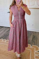 Gingham Zip-Front Midi Dress