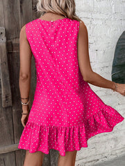Heart Print Sleeveless Ruffle Hem Mini Dress