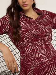 Printed Long Sleeve Mini Shirt Dress