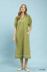 Umgee Seersucker Midi Dress with Contrast Trim