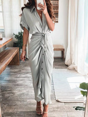 Tie-Waist Button-Down Midi Dress