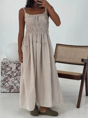 Striped Smocked Bodice Midi Dress