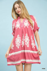 Umgee Two Tone Border Print Mini Dress