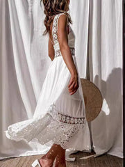 Full Size Openwork Crochet Sleeveless Midi Dress Plus Size