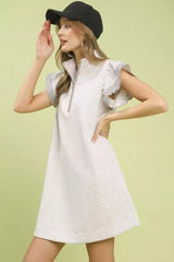 Umgee Zip-Neck Flutter Sleeve Dress