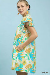 Umgee Ruffled Botanical Print Mini Dress