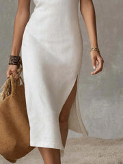 Full Size Sleeveless Mock Neck Slit Midi Dress Plus Size