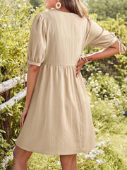 Tie-Neck Puff Sleeve A-Line Mini Dress