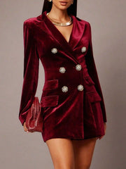 Velvet Double-Breasted Blazer Dress
