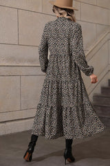 Leopard Notched Balloon Sleeve Dress