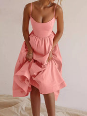 Adjustable Strap Scoop Neck Midi Dress