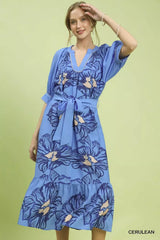 Umgee Floral Belted Midi Dress