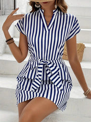 Striped Tie Waist Mini Dress