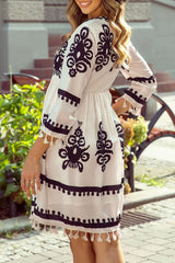 Tassel Hem 3/4 Sleeve Mini Dress