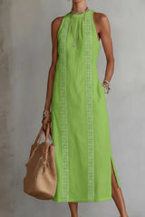 Sleeveless Side Slit Dress with Pockets