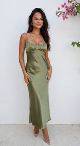 Olivienne Satin Maxi Dress - Green