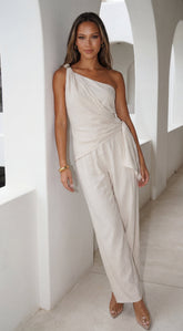 Layah One Shoulder Draped Set - Natural Beige