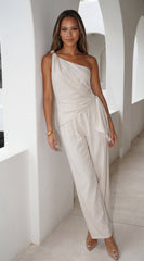 Layah One Shoulder Draped Set - Natural Beige