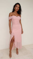 Calie Off Shoulder Mesh Maxi Dress - Pink
