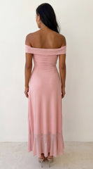 Calie Off Shoulder Mesh Maxi Dress - Pink
