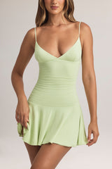 Modal Ruched A-Line Mini Dress in Sage Green