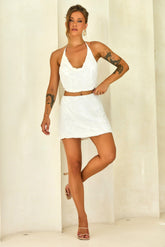 Moonlight Drive Beaded Chiffon Mini Skirt - White
