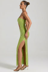 Embellished Cut-Out Bandeau Maxi Dress in Pear Green