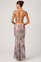 Embellished Cut-Out Fishtail Maxi Dress in Lilac