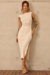 Sculpted Grace Jersey Midi Skirt - Cream