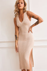 Starting Line Knit Midi Dress - Beige
