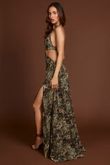 Plunge Cut-out Maxi Gown in Leopard Print