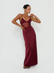 Lusta Plunge Lace Maxi Dress Cherry