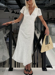 Mareiko V Neck Maxi Dress Cream Polka Dot
