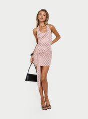 Natessa Halter Drape Mini Dress Pink Polka Dot