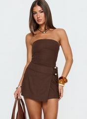 Rynara Strapless Beaded Mini Dress Chocolate