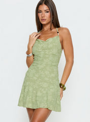 Arcelia Beaded Halter Mini Dress Sage
